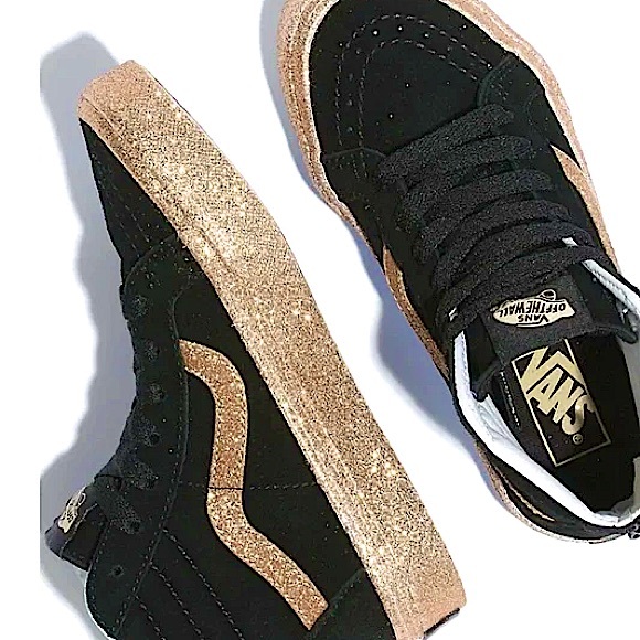 New Vans Women's Velour Skate High Top Shoes - Champagne Glitter Gold Sneakers - Picture 1 of 10